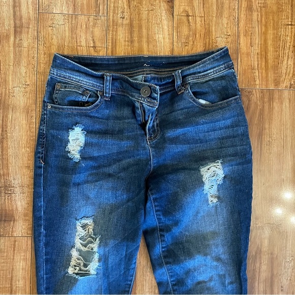 INC Women's Distressed Blue Skinny Mid Rise Jeans Size 4 - Picture 2 of 11